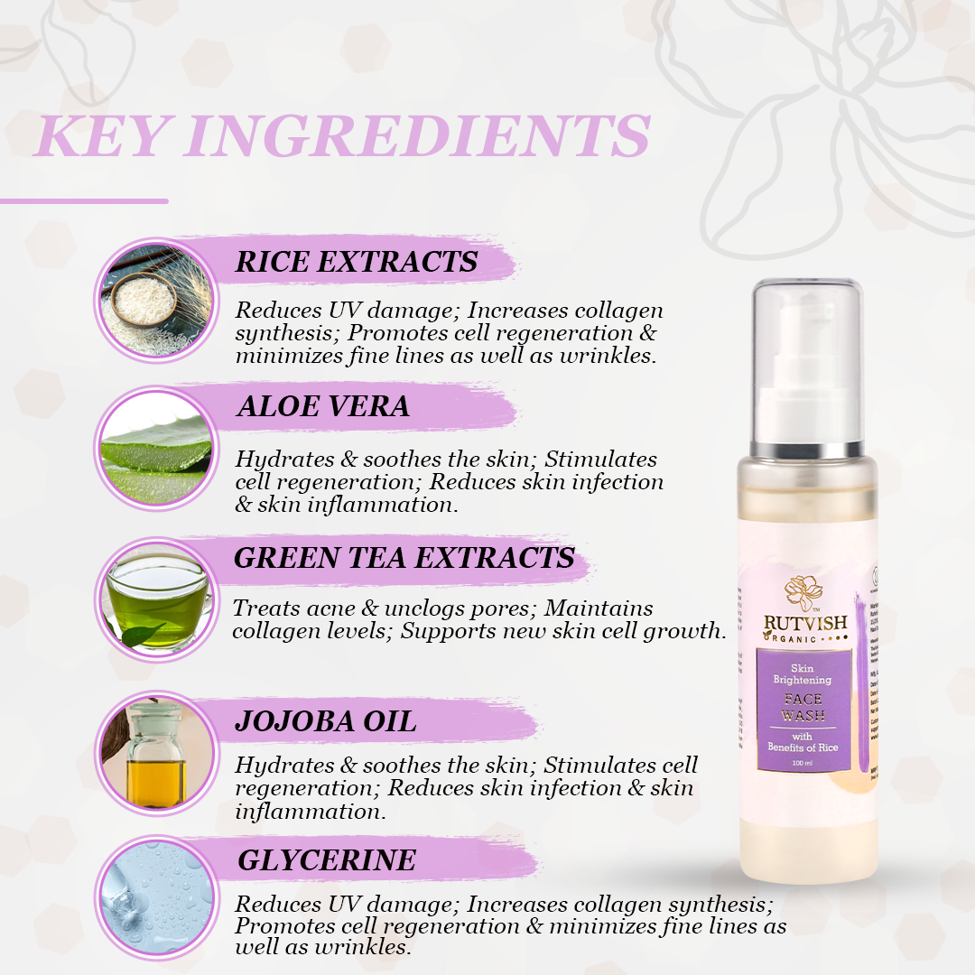 Rutvish Organic Glowing Skin Combo - 1 (Face Wash + Rice Cream) Rutvish Organic