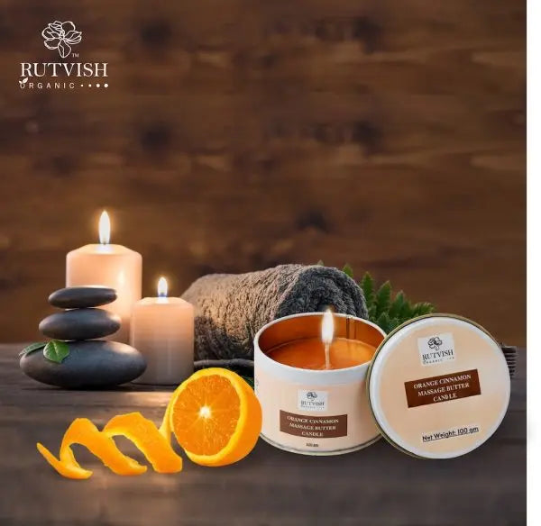Rutvish Organic Orange Cinnamon Butter Massage Candle - RutvishOrganic